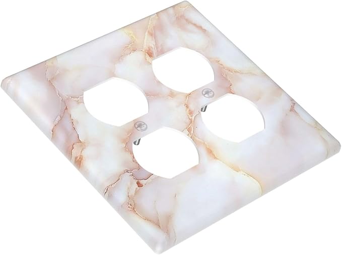Outlet Covers Pink Jade Marble Granite 2 Gang Double Duplex Decorative Light Switch Covers Electrical Wallplates Socket Faceplate For Bathroom Kitchen Decor