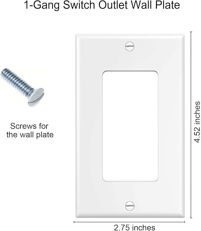 Decorator Wall Plates 1-Gang Switch Outlet Electrical Cover Plate Unbreakable Thermoplastic Faceplate for Light Receptacle Outlet Switch, White (20 Pack)