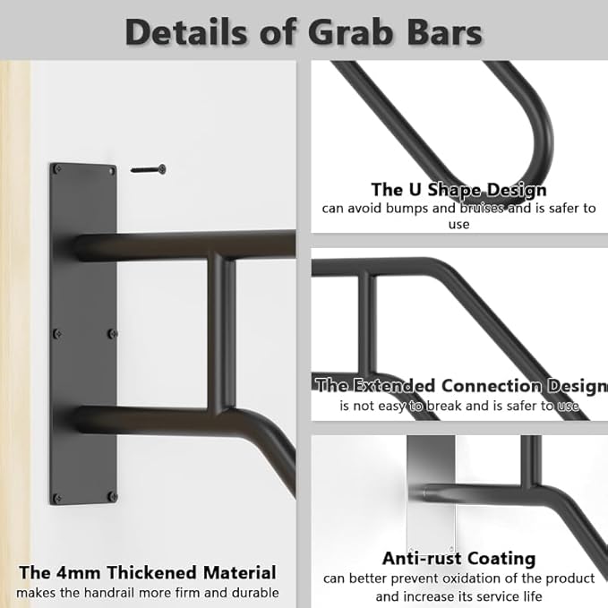 Handrails for Outdoor Steps, 28.7” Safety Grab Bars for Stairs, Sturdy Wall Mount Handrail, Stainless Steel U-Shaped Handrail, Railings for 1-3 Steps, Stair Handrails for Garage, Porch, Garden, White