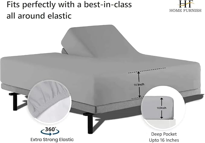HOME-FURNISH Top Split Queen Fitted Sheet for Adjustable beds, 1 PC Half Only Down 28 inches from The Top, 600 Thread Count 100percent Cotton Queen, Silver Solid, inch