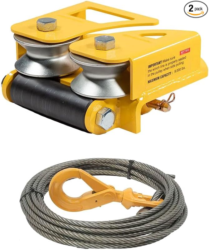 Mytee Products 1 Pack 3/8" x 50' Swaged Winch Cable Wire w/Self Locking Swivel Hook - 20,400 lbs Ultimate BS & 1 Pack Side Puller Recovery Tool for Vehicle Towing & Angled Winching - 9,000 lbs WLL