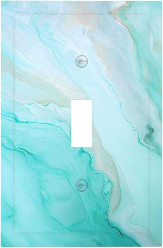 Teal Gold Marbling Turquoise Print Decorative Light Switch Cover 1 Gang Single Toggle Device Electrical Faceplate Switchplates Decorator Outlet Wall Plate for Bathroom Living Room Home Decor