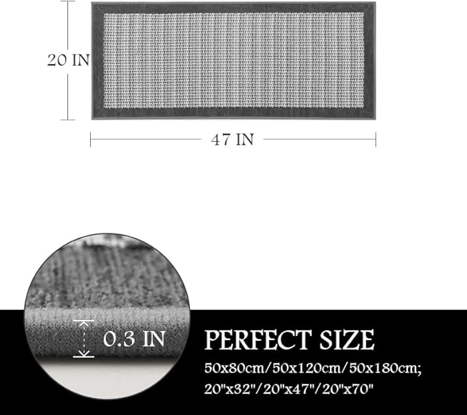 PADOOR Kitchen Mats for Floor, Kitchen Rugs Non Slip Washable, Rubber Backed Kitchen Runner Super Absorbent Kitchen Floor Mat Sink Rug, 20”x47” Grey