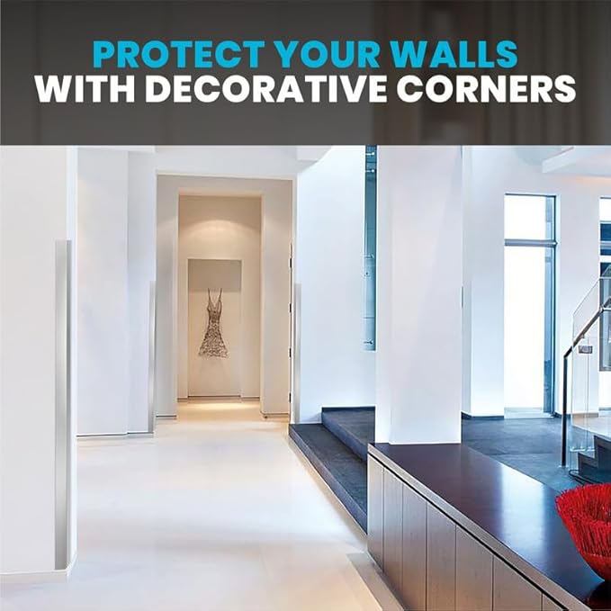 Proflex Wall Corner Protector - Brushed Aluminum 2 inch x 48 inch - Pack of 6 - Self Adhesive Corner Guards for Walls Edge Protection – Easy to Apply – No Tools Needed