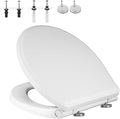 Universal Elongated Toilet Seat with Softclose Cover, One-Click to Quick Release, Compatible with TOTO/Gerber/Kohler Oval Toilet Seats, 2-Pack Toilet Bolts and Nuts, Non-Slip Toilet Bumpers, White