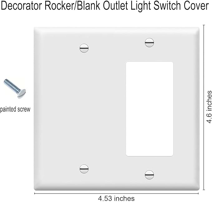 Decorator Rocker/Blank Wall Plates 2-Gang Switch Outlet Electrical Cover Plate Unbreakable Thermoplastic Faceplate for Light Receptacle Outlet Switch, White (2 Pack)