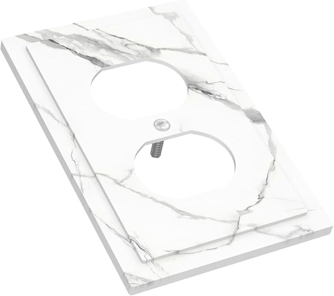 White Marble Abstract Luxurious Print Outlet Covers 1 Gang Duplex Light Switch Cover Decorative Switch Plates Electrical Receptacle Faceplate Wall Plate for Bathroom Kitchen Home Decor