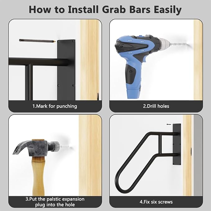 Handrails for Outdoor Steps, 28.7” Safety Grab Bars for Stairs, Sturdy Wall Mount Handrail, Stainless Steel U-Shaped Handrail, Railings for 1-3 Steps, Stair Handrails for Garage, Porch, Garden,White