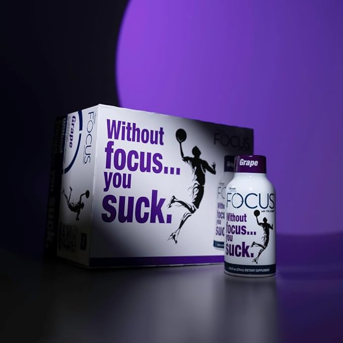 Focus Shots with Trilogine, Stay Sharp, Zero Sugar Energy Boost, 1.93 oz, 24 Count, Variety Pack, Blueberry, Grape Flavors