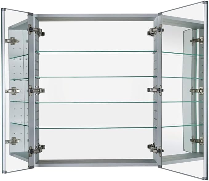 Fine Fixtures Bathroom Medicine Cabinet, Aluminum, Recessed/Surface Mount, 30" x 36", Right/Left Hinged, Mirrored Interior