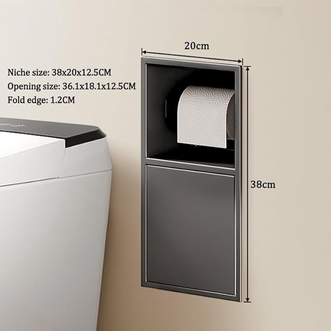 Double-Tier Waterproof Stainless Steel Shower Organizer with Trash Can - Recessed Bathroom Shelf (White, 63x20x13.5cm) for Efficient Space-Saving Storage Solutions