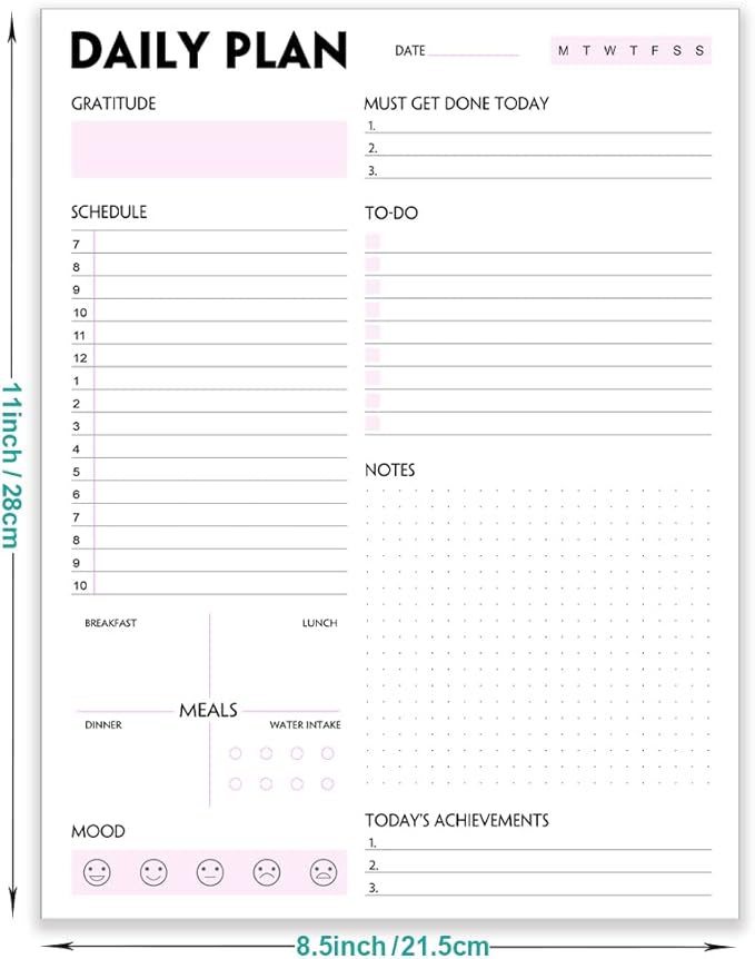(Pack of 3) A4 Daily Planner Notepad - Tear-Off Daily Planning Pad, Organizer with To Do Lists, Schedule, Appointment, Productivity Tracker, 50 Undated Sheets, 3 Pack, Total 150 Sheets, 8.5 x 11 in