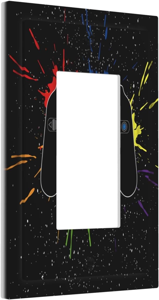 Classic Videogames Controller Black Splash Ink Colorful Decorative Outlet Covers 1 Gang Single Rocker Light Switch Cover Plate Wall Plates GFCI Faceplate for Kids Room Nursery Decor