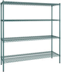 18" x 60" NSF Green Epoxy 4-Shelf Kit with 64" Posts, Heavy Duty Storage Shelving, Wire Shelving Kit, NSF Commercial Storage Rack Unit