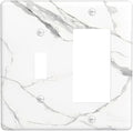 White Marble Abstract Luxurious Print Outlet Covers 1 Toggle 1 Rocker Combination Decorative Wall Plate Electrical Switch Plates Light Switch Cover Plate for Bathroom Kitchen Home Decor