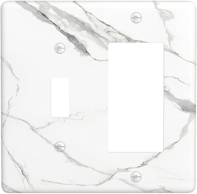White Marble Abstract Luxurious Print Outlet Covers 1 Toggle 1 Rocker Combination Decorative Wall Plate Electrical Switch Plates Light Switch Cover Plate for Bathroom Kitchen Home Decor