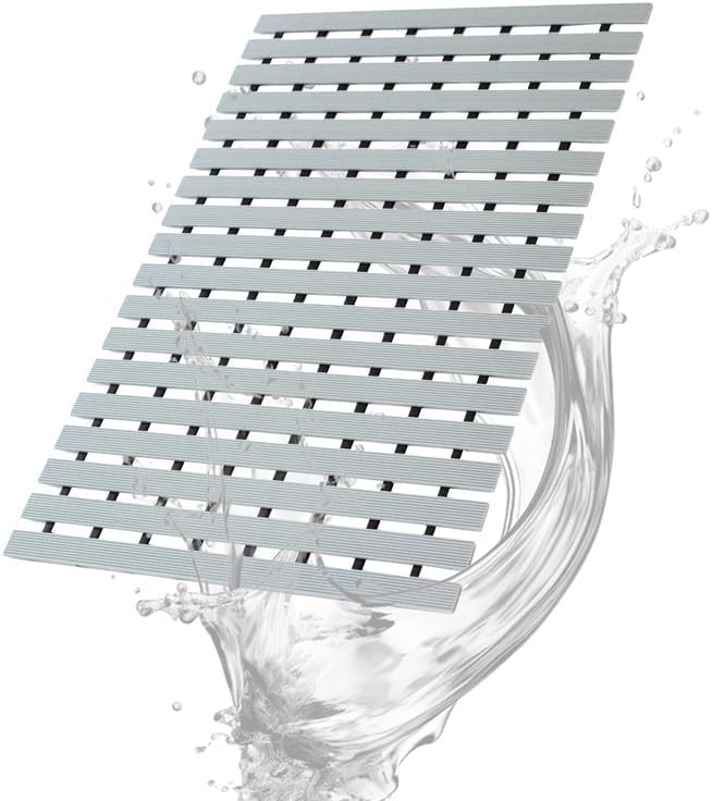 Bath Mat Non Slip Shower Mat Bathtub with Drain Holes and Heavy Duty Rubber No Suction Cups Sturdy Shower Stall Tub Mat for Bathroom, Shower Floor, Pool, SPA, (Grey, 4FT X 31FT)