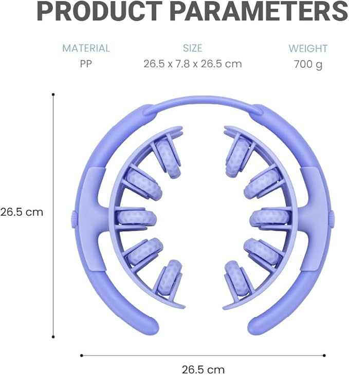 Adjustable Massage Roller, 360° Wraparound Manual Body Roller, 20 Textured Nodes, Detachable, for Thighs, Calves, Legs & Arms, Blue