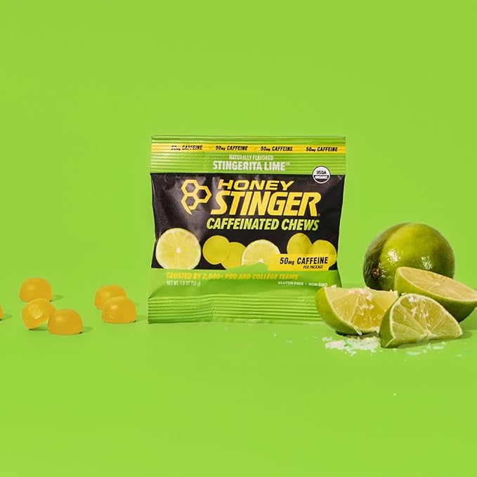 Honey Stinger Stingerita Lime Caffeinated Energy Chew, Gluten Free, with Caffeine, for Exercise, Running and Performance, Sports Nutrition for Home & Gym, Pre and Mid Workout, 12 Pack