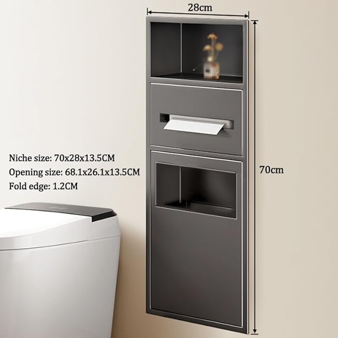 Recessed Stainless Steel Shower Shelf with Trash Can - Double-Tier Waterproof Organizer for Bathroom Storage (White, 63x20x13.5cm) - Space-Saving Solution