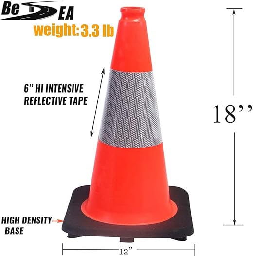 (360 Pack Pallet) BESEA 18 Inch Orange PVC Traffic Cones with Black Base, High-Visibility Reflective Parking Cones, Durable Construction Safety Cones for Roads, Worksites, and Parking Areas