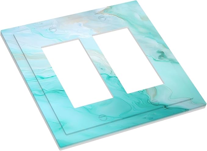 Teal Gold Marbling Turquoise Print Decorative Outlet Covers 2 Gang Double GFCI Rocker Electrical Wall Panels Light Switch Cover Plate for Bathroom Living Room Home Decor