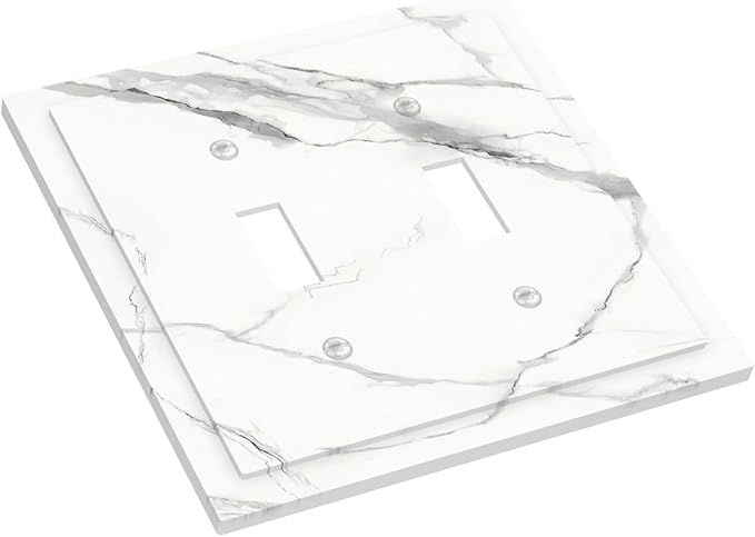 White Marble Abstract Luxurious Print Decorative Switch Plates 2 Gang Double Toggle Outlet Light Switch Cover Wall Plate Electrical Faceplate for Bathroom Kitchen Home Decor