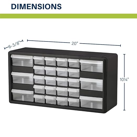 Akro-Mils 26-Drawer Plastic Drawer Storage Cabinet for Garage Organization, Bead Organizer, Building Bricks Storage, Teacher Toolbox, Makeup Organizer, 20-Inch W x 6-Inch D x 10-Inch H, 10126 Yellow