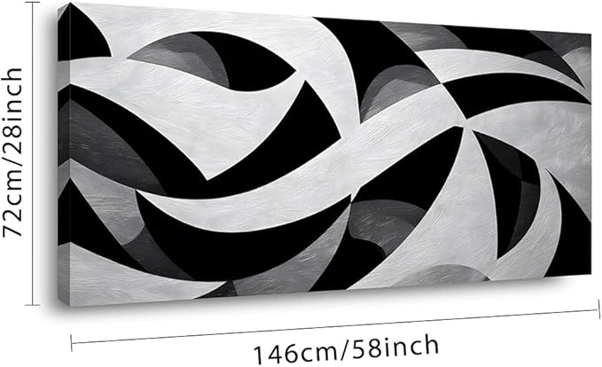 White and Black Abstract Cube Wall Art for Living Room Office Modern Pattern Grey Painting Prints Cool Canvas Artwork Over The Couch Bedroom Decor Extra Large