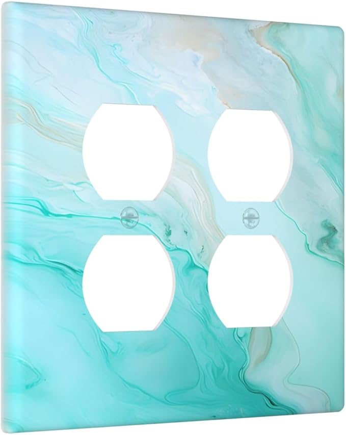 Teal Gold Marbling Turquoise Print Outlet Covers 2 Gang Double Duplex Decorative Light Switch Covers Electrical Wallplates Socket Faceplate for Bathroom Living Room Home Decor