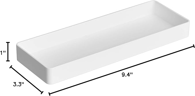 Amazon Basics Rectangular Plastic Desk Organizer, Half Accessory Tray, 9.4" x 3.3" x 1", White