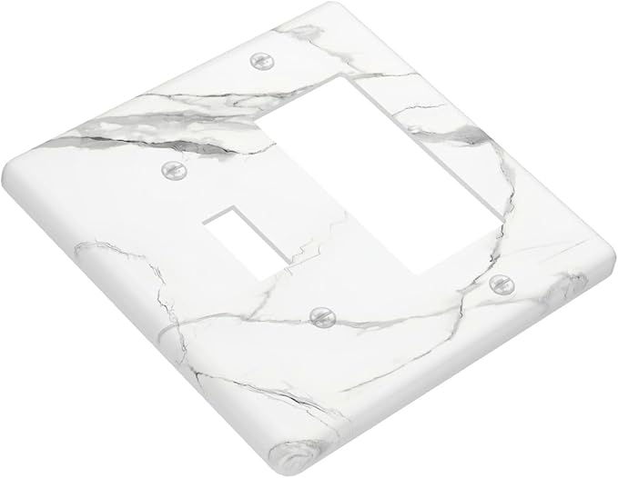 White Marble Abstract Luxurious Print Outlet Covers 1 Toggle 1 Rocker Combination Decorative Wall Plate Electrical Switch Plates Light Switch Cover Plate for Bathroom Kitchen Home Decor