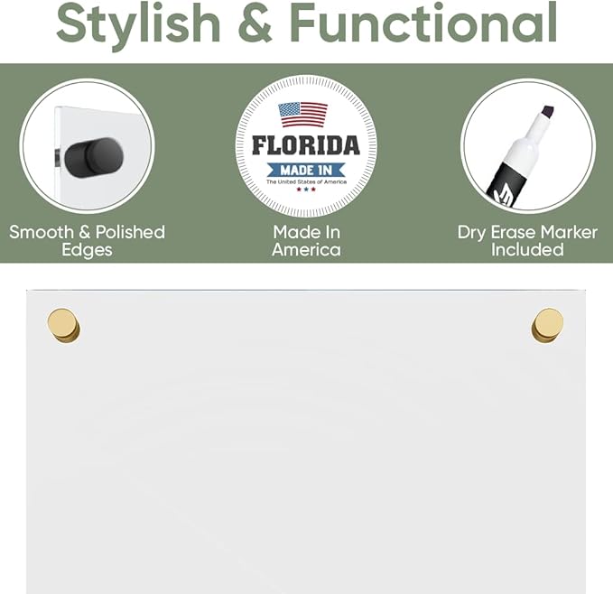 Ships Next Day, Made in USA - Acrylic Dry Erase Board | Non-Magnetic Dry Erase Board | Hanging Frameless White Board | Acrylic for Office and Home Walls | for Adults (Clear - 24x36)
