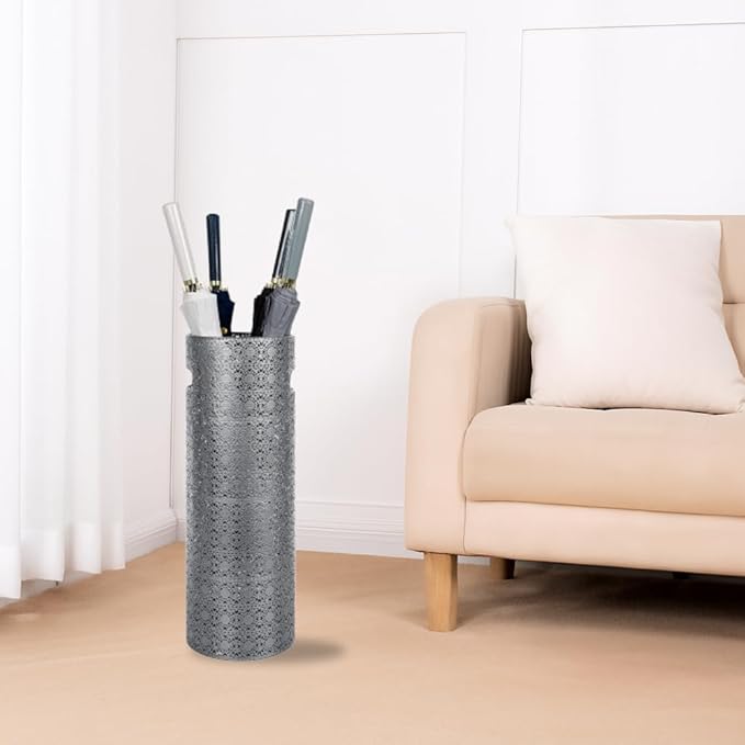 Concepts 21 inch Heavy Duty Metal Umbrella Stand - Durable Storage Holder for Umbrellas - Indoor and Outdoor Use - Stylish and Modern Organizer for Entryways. (Silver Lace)