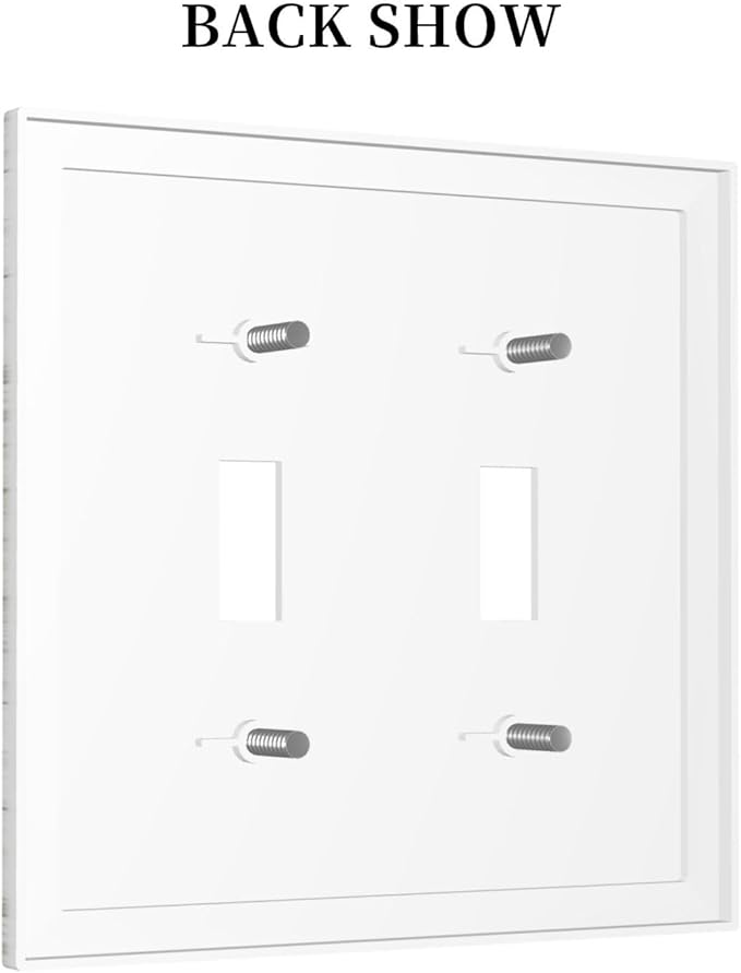 Rustic White Gray Herringbone Wood Plank Double Toggle Light Switch Cover Decorative Vintage Country 2 Gang Wall Plate Electrical Faceplate Switchplate for Farmhouse Bedroom Living Room Decor