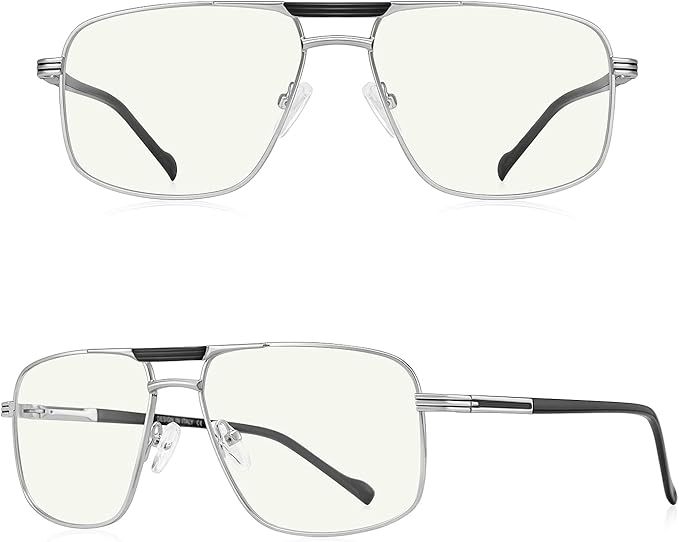 Reading Glasses for Men Square Double Bridge Blue Light Blocking Computer Readers