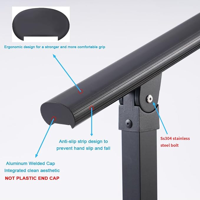 1 Step Handrail for Outdoor Steps, Premium Aluminum Alloy Railing Set, Porch Railing Kit,Free Installation Kits Included, Used Under Harsh Weather Conditions,Rust Free, for 1 Step.
