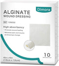 Dimora Calcium Alginate Wound Dressing, 4'' x 4'' Patches,10 Individual Sterile Pads, Soft and Highly Absorbent Dressing Gauze, Non-Stick Padding