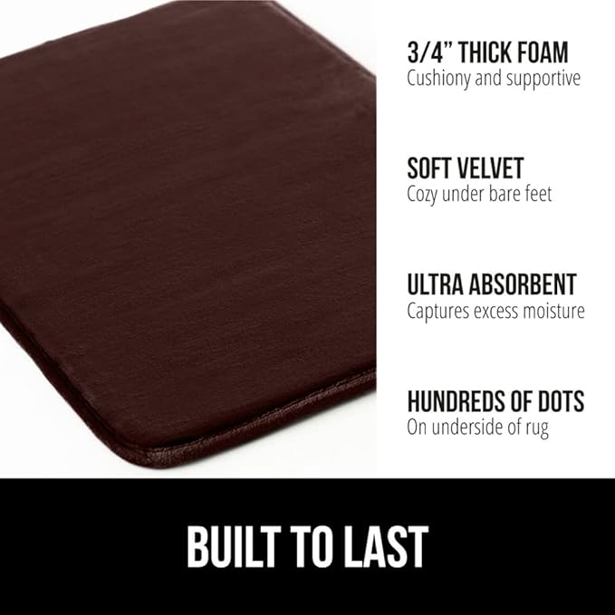 GORILLA GRIP Memory Foam Bath Mat, Soft Absorbent Velvet Bathroom Mats, Durable Dots on Underside, Machine Washable Bathmat, Carpet Rug Room Decor for Shower Tub Floor RV, 36x24 Rugs, Brown