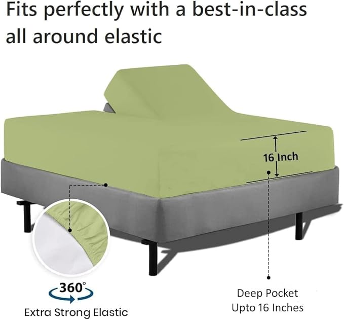 Top Split King Fitted Sheet Only for Adjustable beds, Split Down 28 inches from The Top, 600 Thread Count 100% Cotton Half Split Flex Head Fitted Sheet for Sleep Number Beds, Sage