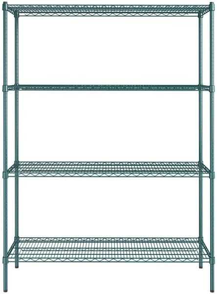 18" x 60" NSF Green Epoxy 4-Shelf Kit with 74" Posts, Heavy Duty Storage Shelving, Wire Shelving Kit, NSF Commercial Storage Rack Unit