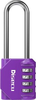 1 Pack disecu 2.6 Inch Long Shackle Combination Lock, 4 Digit Outdoor Waterproof Padlock for School Locker, Gym Locker, Storage Unit, Gate, Fence, Toolbox, Cabinet (Purple)