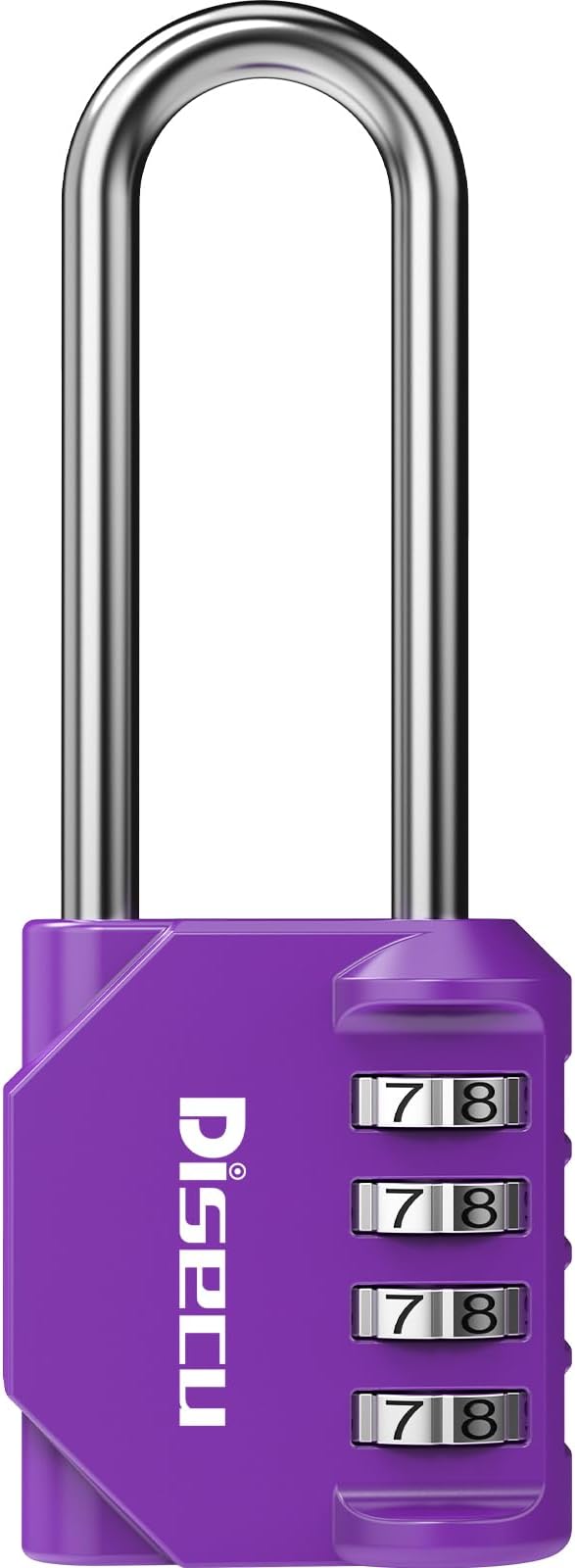 1 Pack disecu 2.6 Inch Long Shackle Combination Lock, 4 Digit Outdoor Waterproof Padlock for School Locker, Gym Locker, Storage Unit, Gate, Fence, Toolbox, Cabinet (Purple)