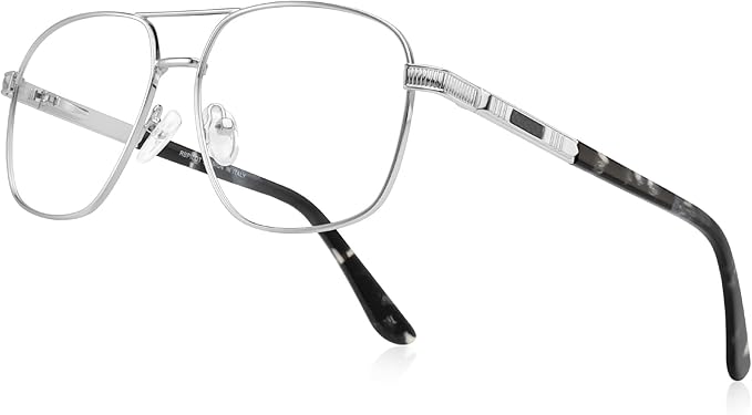 RB. Pilot Reading Glasses for Men Square Double Bridge Light Blocking Computer Readers Spring Hinge Metal Frame Acetate Legs