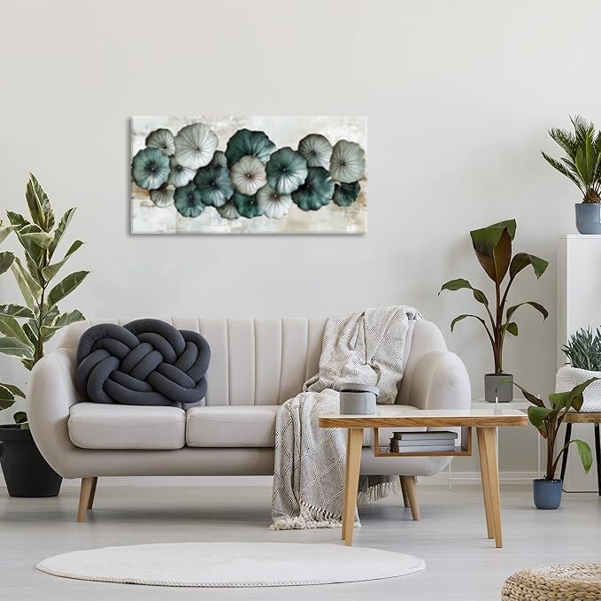 Abstract Cyan Floral Flower Wall Art for Living Room Office Contemporary Art Deco White Painting Prints Modern Canvas Artwork Over The Couch Bedroom Decor Large