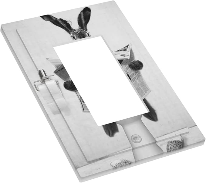 Outlet Covers Funny Cute Grey Black Rabbit Reading Newspaper Single Rocker Light Switch Cover Decorative 1 Gang Wall Plate Rustic Vintage Western Animals Gfci Electrical Dimmer Switchplate