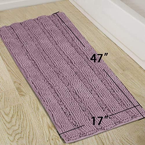 Turquoize Luxury Shaggy Bath Runner Rug, Extra Long Non Slip, Large, Extra Soft and Absorbent Indoor Bath Mat, 47 x 17 Inches, Mauve/Rose