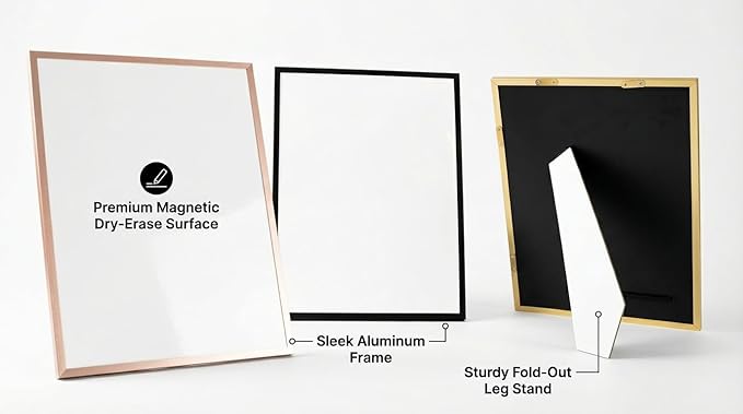 Magnetic Dry Erase Whiteboard 12x16 with Stand – Single-Sided Desktop White Board with Black Aluminum Frame – Includes Markers, Eraser & Magnets for Home, Office or Classroom