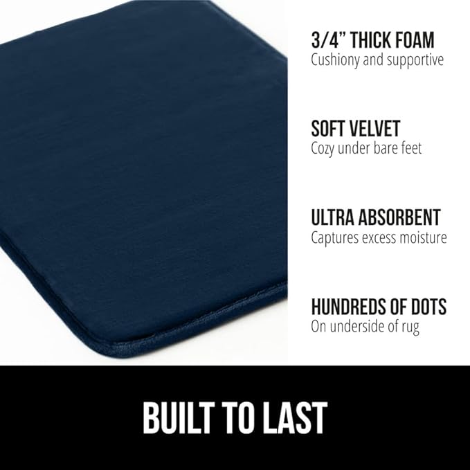 GORILLA GRIP Memory Foam Bath Rugs, Soft Absorbent Velvet Bathroom Mats, Durable Dots on Underside, Machine Washable Bathmat, Carpet Rug Room Decor for Shower Floor, 42x24 Mat, Navy Blue
