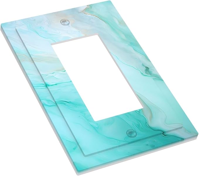 Teal Gold Marbling Turquoise Print Decorative Outlet Covers 1 Gang Single Rocker Light Switch Cover Plate Wall Plates GFCI Faceplate for Bathroom Living Room Home Decor